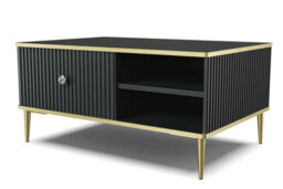 Arte Petra Coffee Table In Black - Sleek Modern Design With Storage And Gold Metal Legs - W900mm X H430mm X D600mm - thumbnail 1