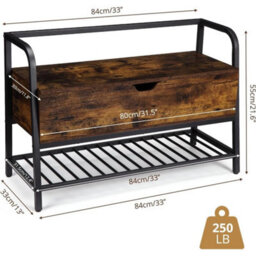 Shoe Bench Wood Bench Storage With Flip-Open Box Metal Frame Shoe Rack Entryway - thumbnail 2