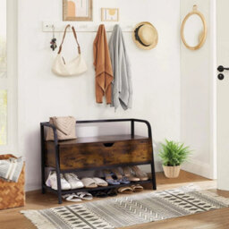 Shoe Bench Wood Bench Storage With Flip-Open Box Metal Frame Shoe Rack Entryway - thumbnail 6