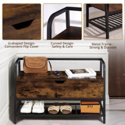 Shoe Bench Wood Bench Storage With Flip-Open Box Metal Frame Shoe Rack Entryway - thumbnail 5