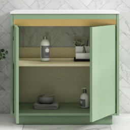 Royal Bathrooms Orion 800mm Mint Sage Floor Standing Plain White Countertop Vanity Unit 2 Door With Cesar Basin & Brushed Brass Accent Trim - thumbnail 4