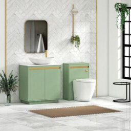 Royal Bathrooms Orion 800mm Mint Sage Floor Standing Plain White Countertop Vanity Unit 2 Door With Cesar Basin & Brushed Brass Accent Trim - thumbnail 3