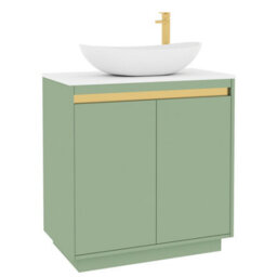 Royal Bathrooms Orion 800mm Mint Sage Floor Standing Plain White Countertop Vanity Unit 2 Door With Cesar Basin & Brushed Brass Accent Trim - thumbnail 6