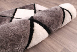 Optical 3D Grey Modern Shaggy Geometric Sparkle Rug For Dining Room Bedroom & Living Room-80Cm X 150Cm - thumbnail 5