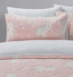 Homes & Linen Unicorn Glow In The Dark Pink Kids Boys Girls Grey Reverse Soft Feel Fleece Duvet Cover Quilt Bedding Set With Pillowcases - thumbnail 3