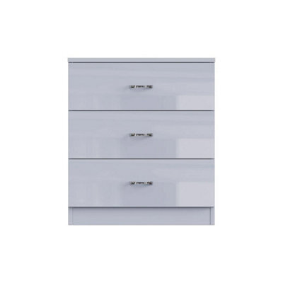 Grey Gloss Large 3 Drawer Bedroom Chest Matt Frame Metal Handles - image 1