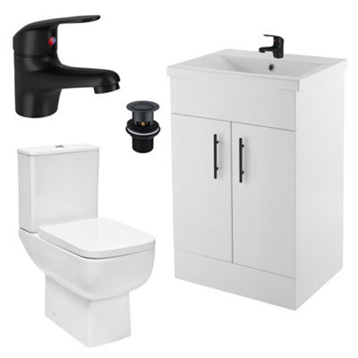 FNX Bathrooms Bubly Bathrooms™ 600mm Freestanding Gloss White Vanity, Ceramic Basin, Wc & Matt Black Tap Set - image 1