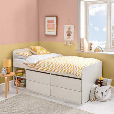 Home Treats Single Wooden Cabin Bed With Mattress With 4 Drawers - Hybrid Mattress - image 1