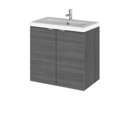 Hudson Reed Fusion Wall Hung 2 Door Vanity Unit & Ceramic Basin, Sink Vanity Unit, Anthracite Woodgrain, 600mm - thumbnail 1