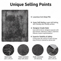 Uetian Dark Grey Medium 120X170Cm Shaggy Rug 5Cm Thick Pile For Living Room Hallways Bedrooms - thumbnail 9