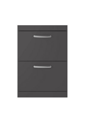 Nuie Hudson Reed Athena Floor Standing Vanity Unit, Durable Soft Close 2-Drawer, Modern Bathroom Cabinet Storage In Gloss Grey, 600mm - image 1