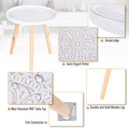 Round Coffee Table   Solid Wood Legs Sofa End Side Coffee Table - thumbnail 4