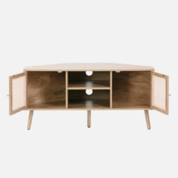 Sweeek - Wood And Cane Decor Corner Tv Unit 2 Doors 1 Shelf 115Cm - thumbnail 3