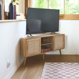 Sweeek - Wood And Cane Decor Corner Tv Unit 2 Doors 1 Shelf 115Cm - thumbnail 7