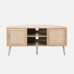 Sweeek - Wood And Cane Decor Corner Tv Unit 2 Doors 1 Shelf 115Cm - thumbnail 2