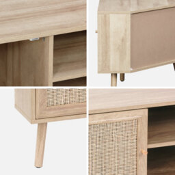 Sweeek - Wood And Cane Decor Corner Tv Unit 2 Doors 1 Shelf 115Cm - thumbnail 4