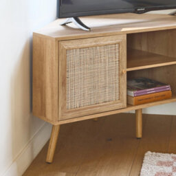 Sweeek - Wood And Cane Decor Corner Tv Unit 2 Doors 1 Shelf 115Cm - thumbnail 6