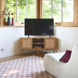 Sweeek - Wood And Cane Decor Corner Tv Unit 2 Doors 1 Shelf 115Cm - thumbnail 5