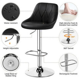 Bar Stools Set Of 2 Faux Leather Swivel Bar Stools Height Adjustable Bar Chairs - thumbnail 3