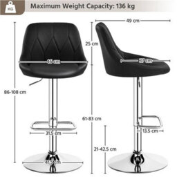 Bar Stools Set Of 2 Faux Leather Swivel Bar Stools Height Adjustable Bar Chairs - thumbnail 2