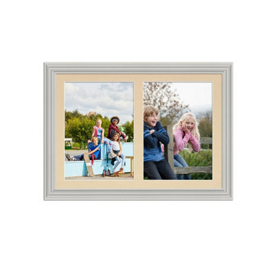AK Frames 20X14 Light Grey Classic Multi Photo Frame With Ivory Mount - Holds 2 Apertures (2X) A4 Photos - image 1