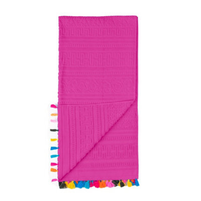 Velosso Fuchsia Velour Tassel Beach Towel 75Cm X 150Cm