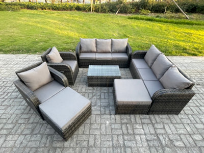 Fimous Wicker Pe Rattan Garden Furniture Set 10 Seater Outdoor Lounge Sofa Set With Coffee Table 2 Big Footstool Dark Grey Mixed - image 1