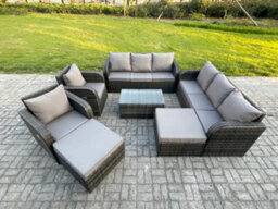 Fimous Wicker Pe Rattan Garden Furniture Set 10 Seater Outdoor Lounge Sofa Set With Coffee Table 2 Big Footstool Dark Grey Mixed - thumbnail 1