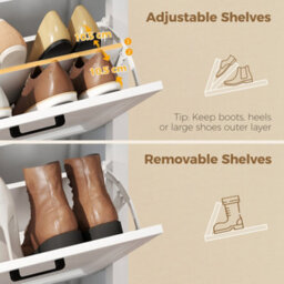 Homcom Shoe Cabinet With 2 Flip Drawers, Narrow Shoe Storage Cabinet, White - thumbnail 6