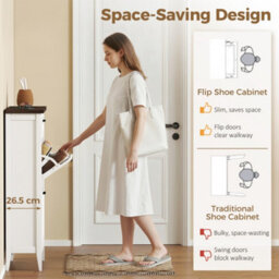 Homcom Shoe Cabinet With 2 Flip Drawers, Narrow Shoe Storage Cabinet, White - thumbnail 4