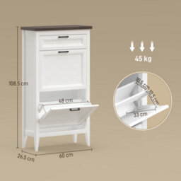 Homcom Shoe Cabinet With 2 Flip Drawers, Narrow Shoe Storage Cabinet, White - thumbnail 3