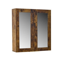 Homestylestore 600 X 650mm Dark Oak Wall Mounted Mirrored Door Bathroom Cabinet And Brushed Brass Finger Pull Handles