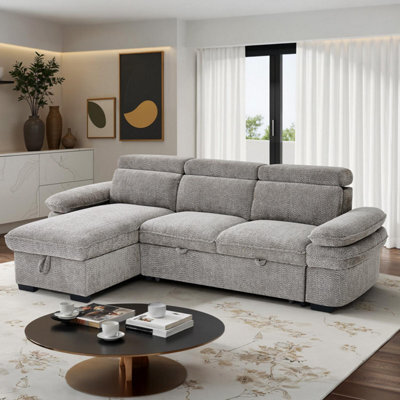 Blake Universal Corner 4 Seater Fabric Sofa Bed Grey - image 1