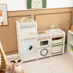 Costway Kids Toy Storage Organizer Toddler Storage Cabinet Chest W/ Magnetic Whiteboard - thumbnail 3