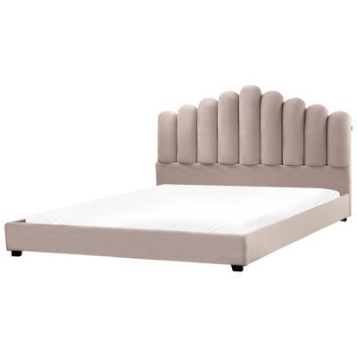 Beliani Bed Velvet Vincennes 180 X 200 Cm (Eu Super King) Taupe - image 1