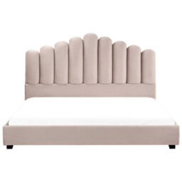 Beliani Bed Velvet Vincennes 180 X 200 Cm (Eu Super King) Taupe - thumbnail 5