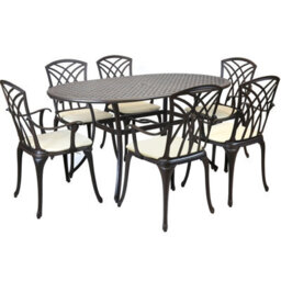 Charles Bentley Metal Cast Aluminium 7 Piece Garden Furniture Table Patio Set With Cushions