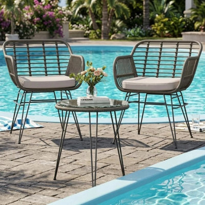 3-Piece Rattan Garden Furniture Outdoor Patio Bistro Set With Removable Cushion - image 1