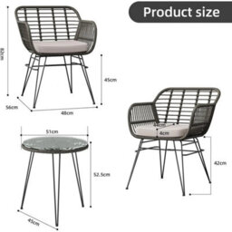 3-Piece Rattan Garden Furniture Outdoor Patio Bistro Set With Removable Cushion - thumbnail 2