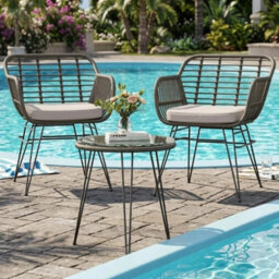 3-Piece Rattan Garden Furniture Outdoor Patio Bistro Set With Removable Cushion - thumbnail 1