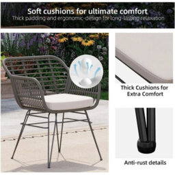 3-Piece Rattan Garden Furniture Outdoor Patio Bistro Set With Removable Cushion - thumbnail 3