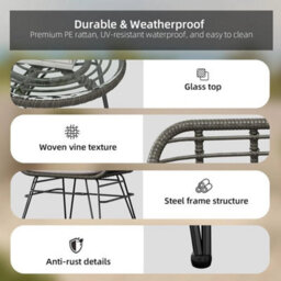 3-Piece Rattan Garden Furniture Outdoor Patio Bistro Set With Removable Cushion - thumbnail 4