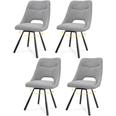 Longtoo Dining Chairs Set Of 4, 360 Degrees Swivel Kitchen Chairs, Ergonomic Upholstered Chair With Metal Legs, Grey
