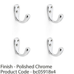 Loops 4 Pack - Solid Brass Victorian Single Robe Coat Hook Wall Mounted Holder Polished Chrome - thumbnail 2