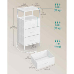 Bedside Table With Charging Station, App-Controlled Led Lights, Open Shelf And 3 Drawers, Cloud White And Snow White - thumbnail 2