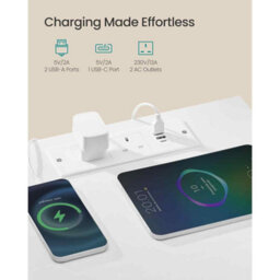 Bedside Table With Charging Station, App-Controlled Led Lights, Open Shelf And 3 Drawers, Cloud White And Snow White - thumbnail 3