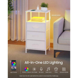 Bedside Table With Charging Station, App-Controlled Led Lights, Open Shelf And 3 Drawers, Cloud White And Snow White - thumbnail 4