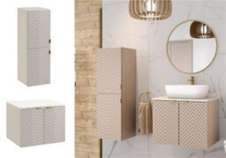 Impact Furniture Bathroom Furniture Set White Countertop 60Cm Vanity And Tallboy Unit Beige Cara