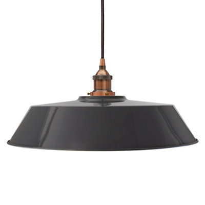 Slate Grey Large Chancery Painted Dome Pendant Light With Antique Copper Lamp Holder And Black Round Cable - Se Home - image 1
