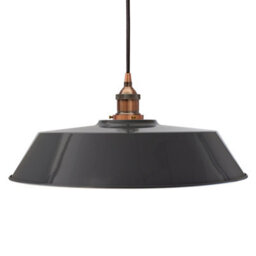 Slate Grey Large Chancery Painted Dome Pendant Light With Antique Copper Lamp Holder And Black Round Cable - Se Home
